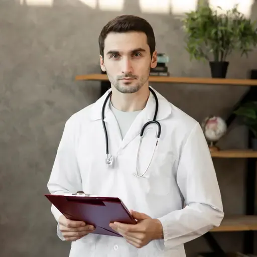 Cancer specialist reviewing reports